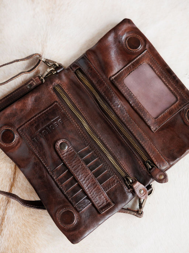 Roca Chocolate Leather Wristlet