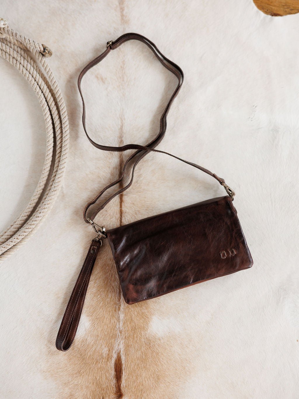 Roca Chocolate Leather Wristlet