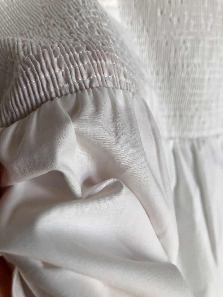 Ronan White Smocked Button Up Top