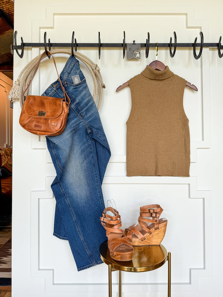 Rotan Maple Ribbed Turtle Neck Sleeveless Top