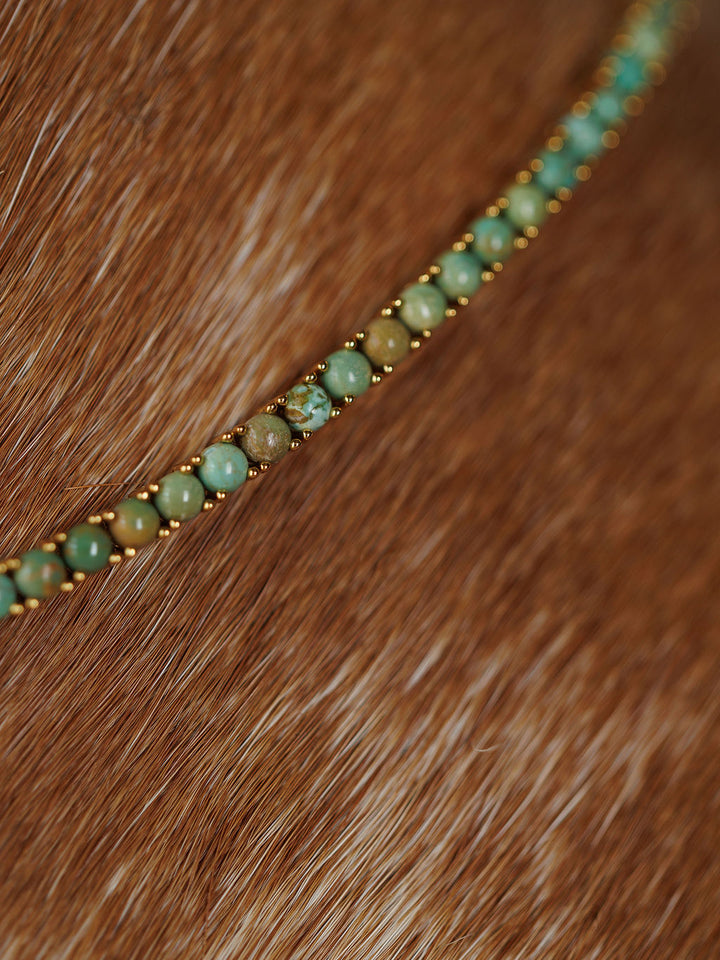 Kingman Turquoise Gold Tennis Necklace