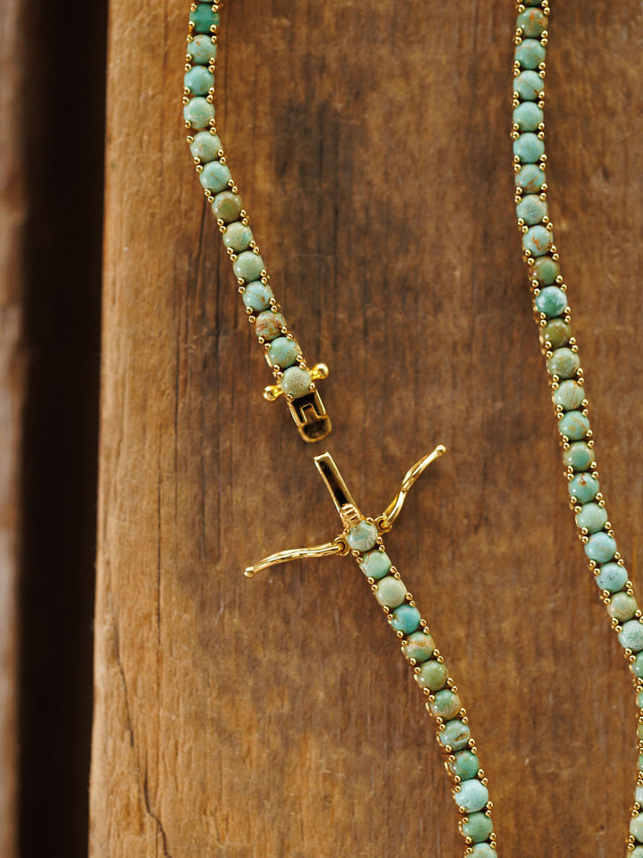Kingman Turquoise Gold Tennis Necklace