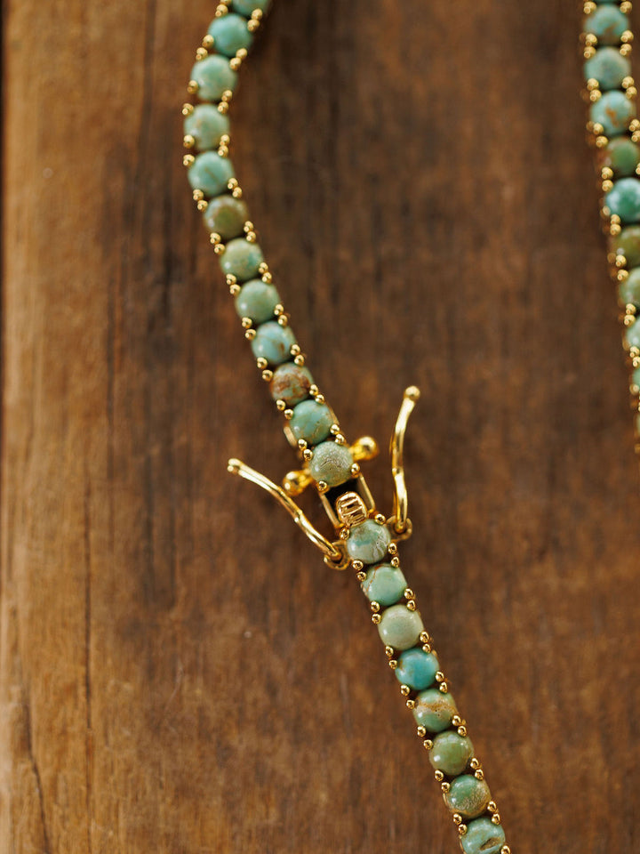 Kingman Turquoise Gold Tennis Necklace
