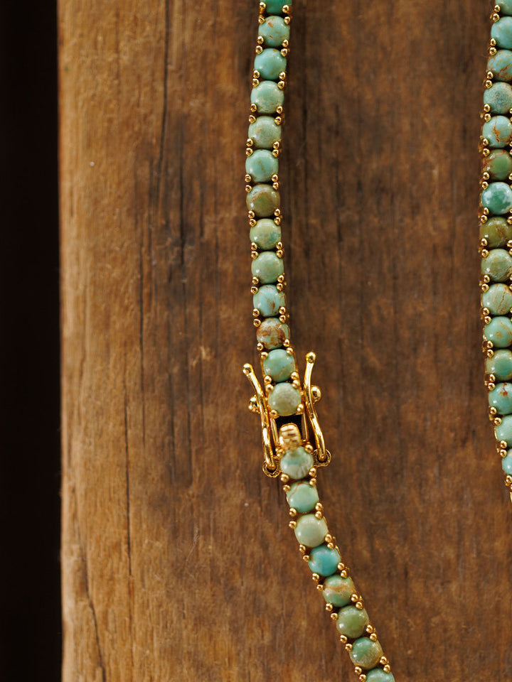 Kingman Turquoise Gold Tennis Necklace