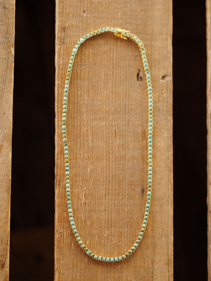 Kingman Turquoise Gold Tennis Necklace