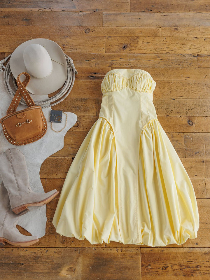 Selah Butter Yellow Bubble Hem Dress