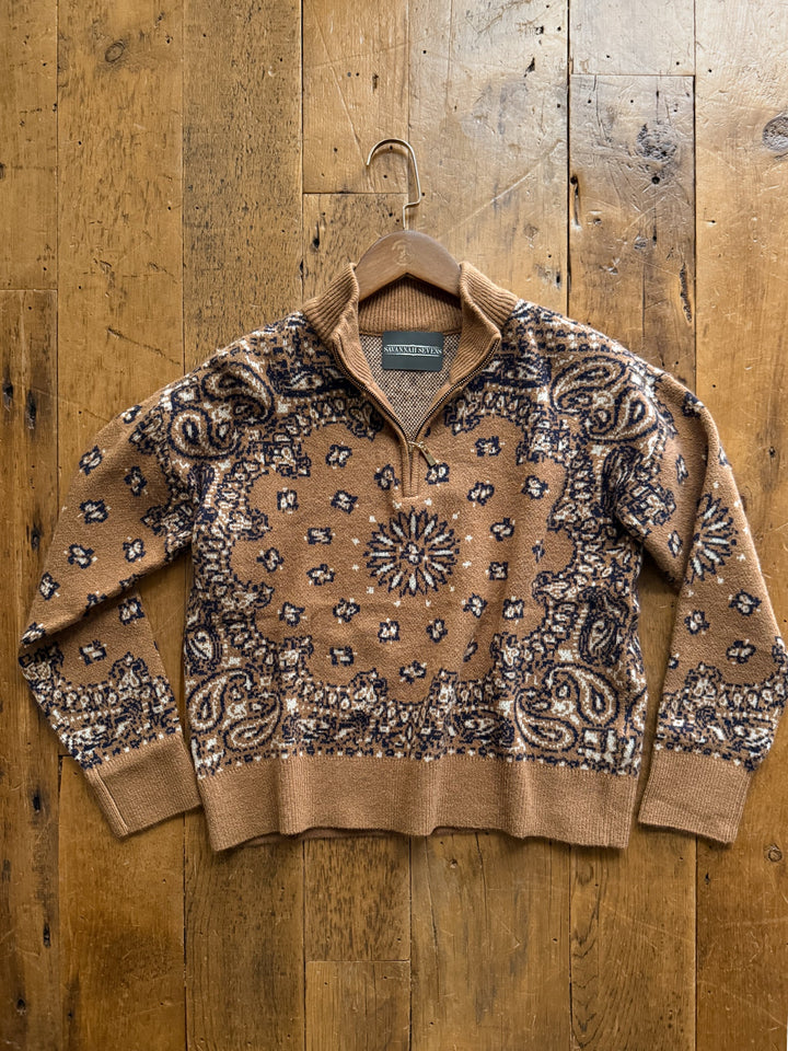 Shiloh Caramel Paisley Quarter Zip Sweater