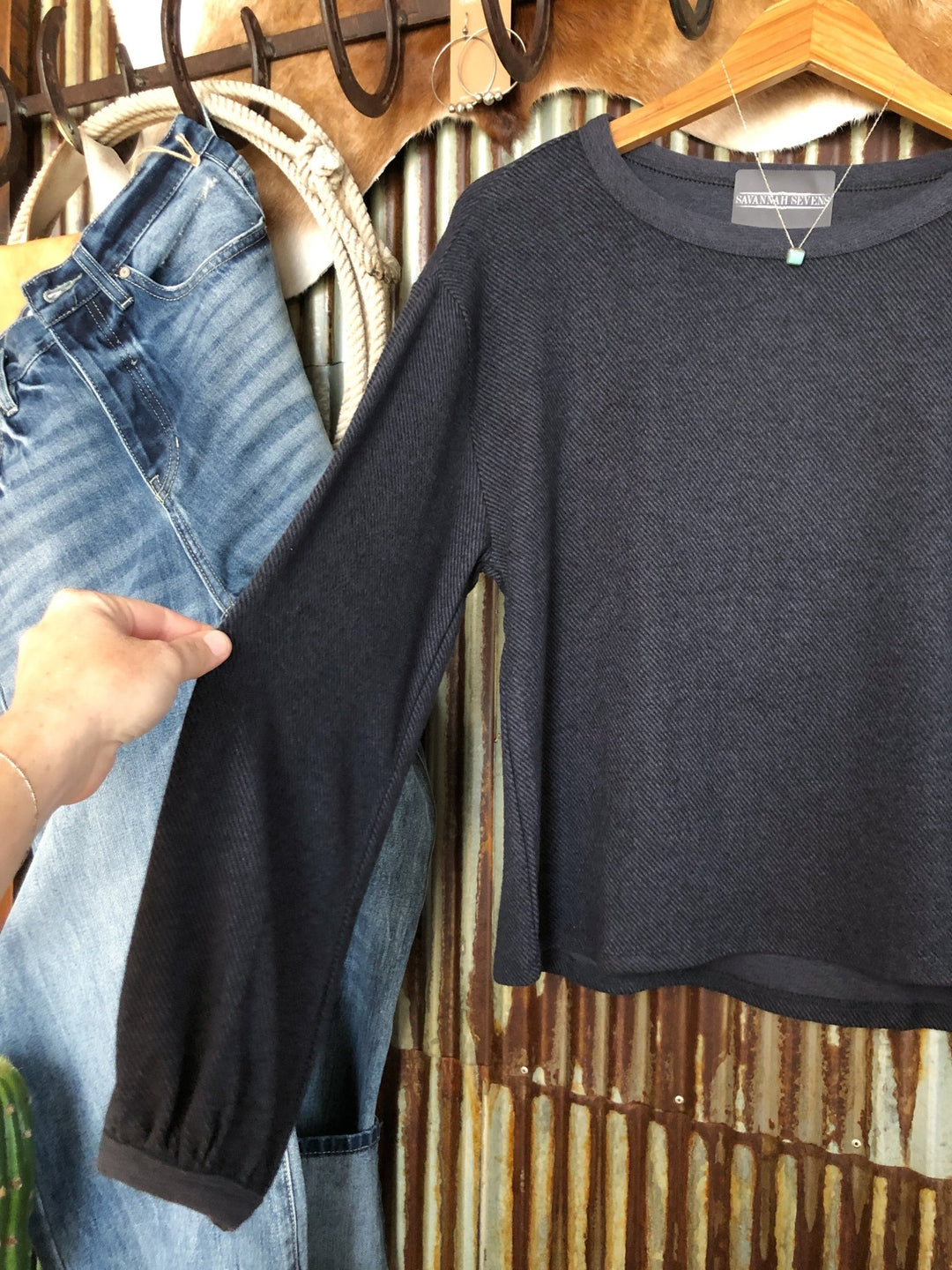 Silas Navy Fleece Top