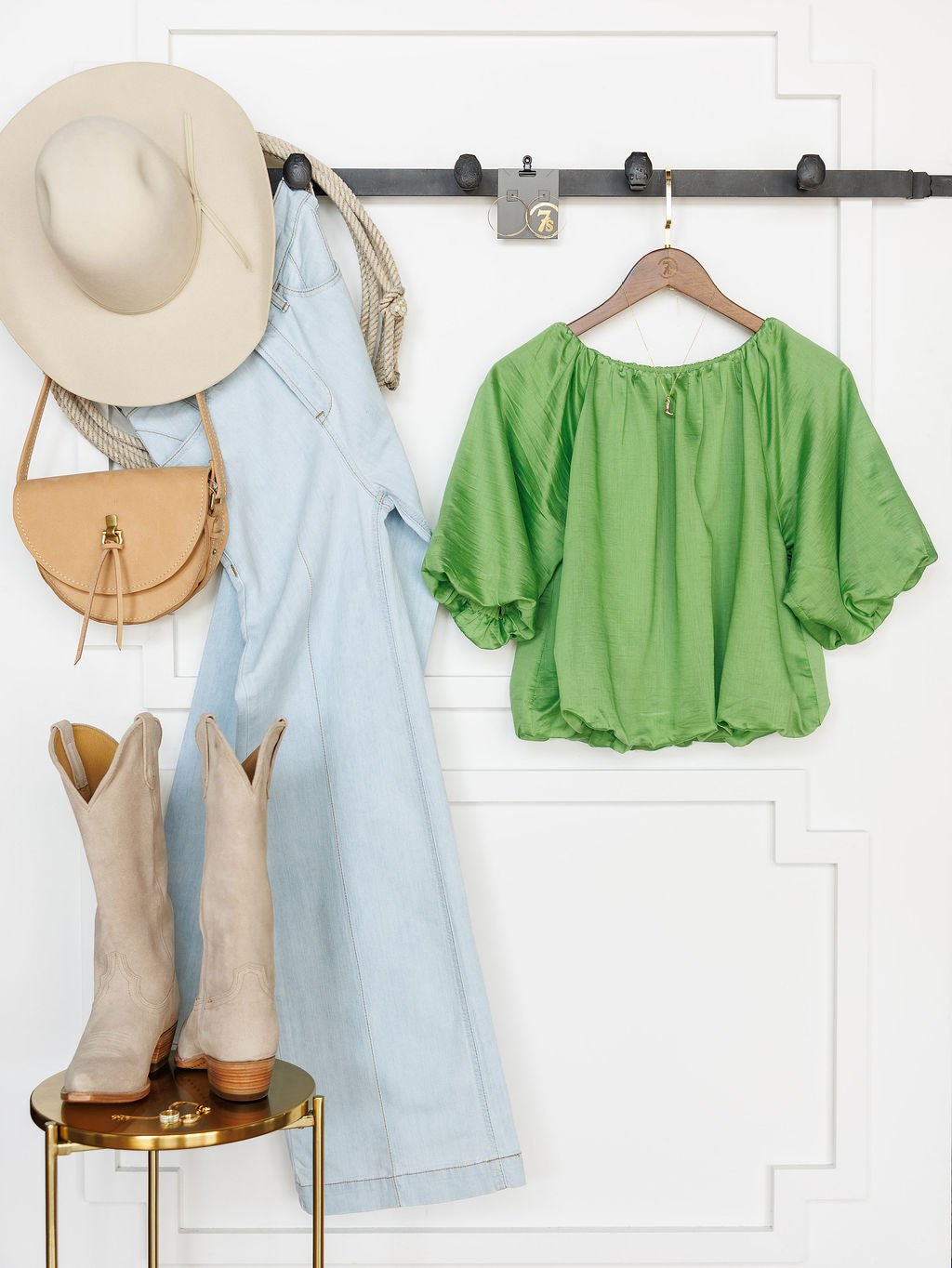 Stanton Kelly Green Puff Sleeve Bubble Top