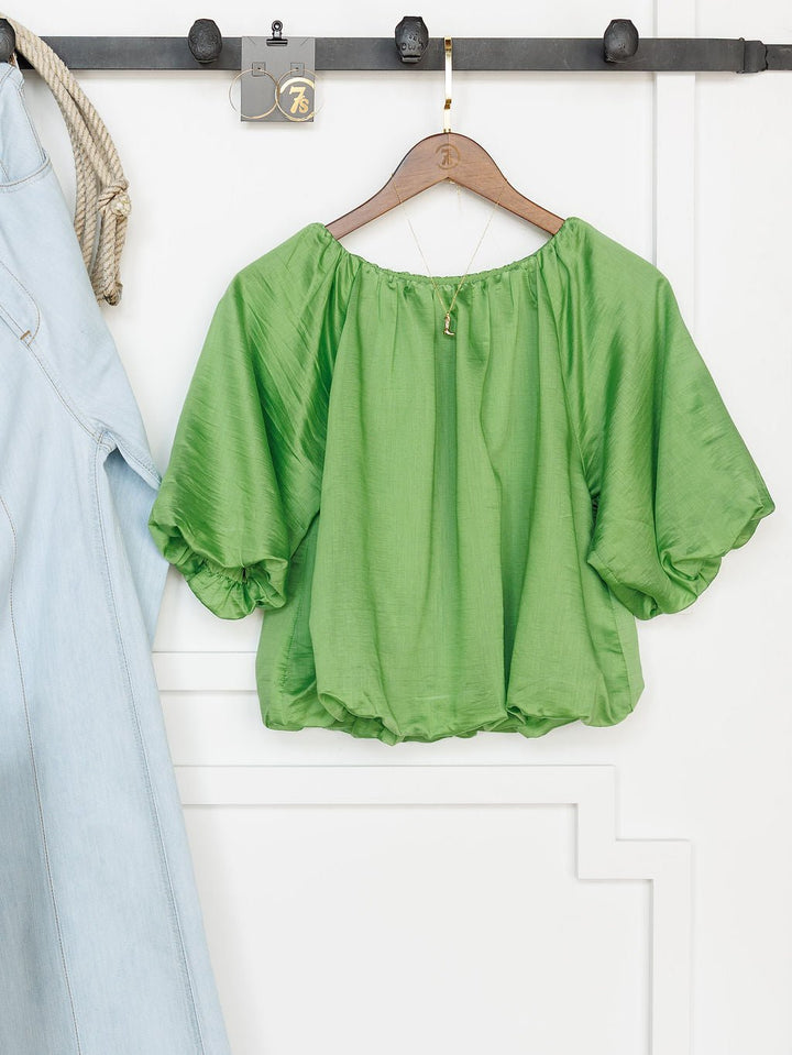 Stanton Kelly Green Puff Sleeve Bubble Top