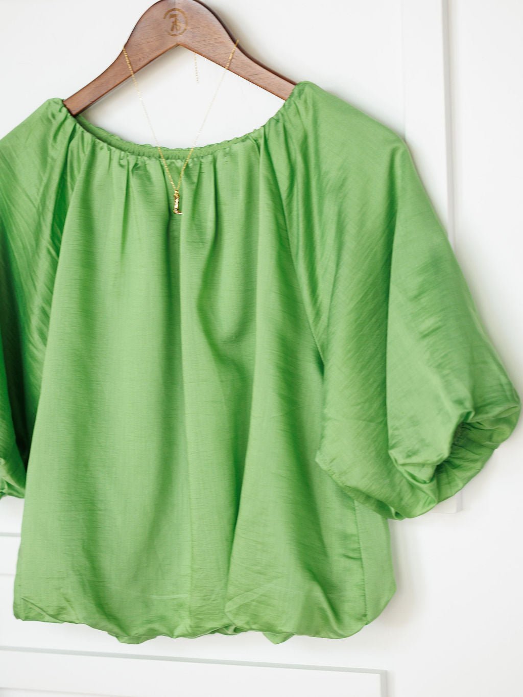 Stanton Kelly Green Puff Sleeve Bubble Top