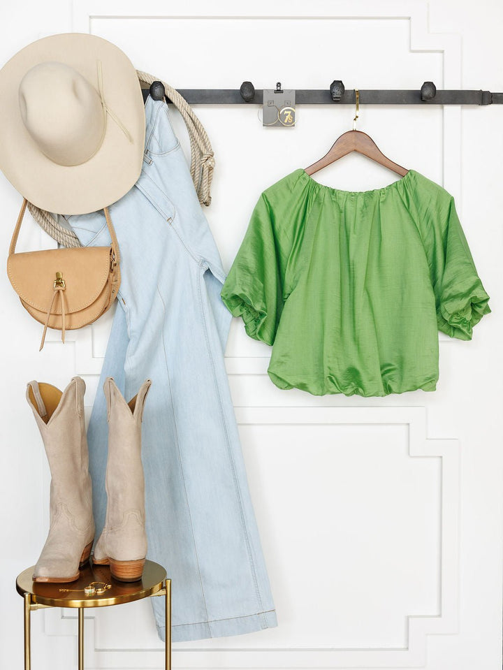 Stanton Kelly Green Puff Sleeve Bubble Top