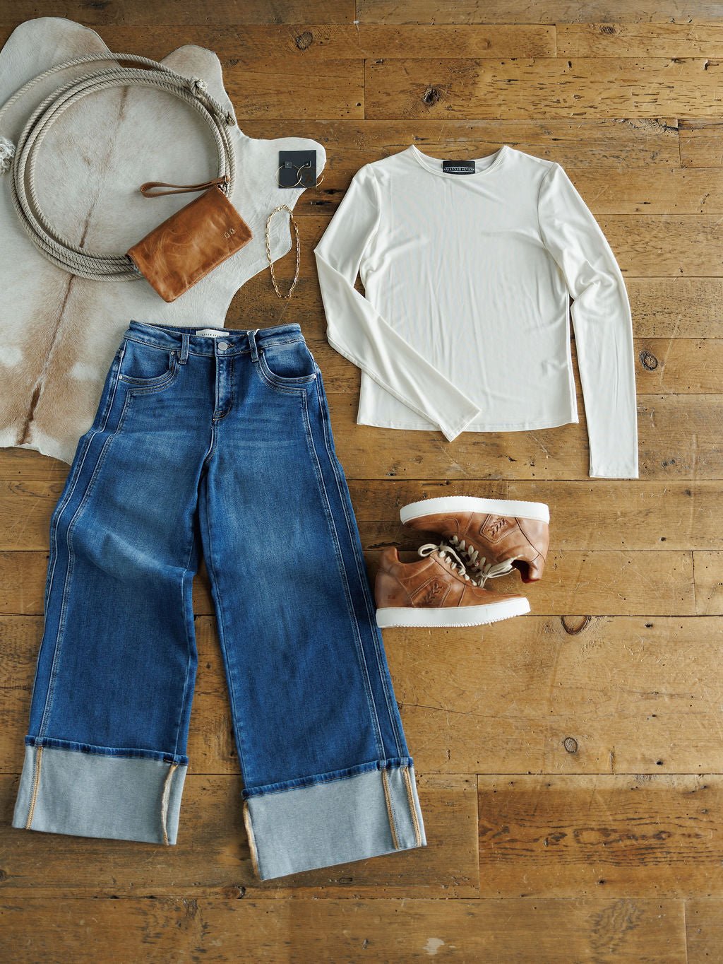 Stilwell Off-White Soft Stretch Long Sleeve Top