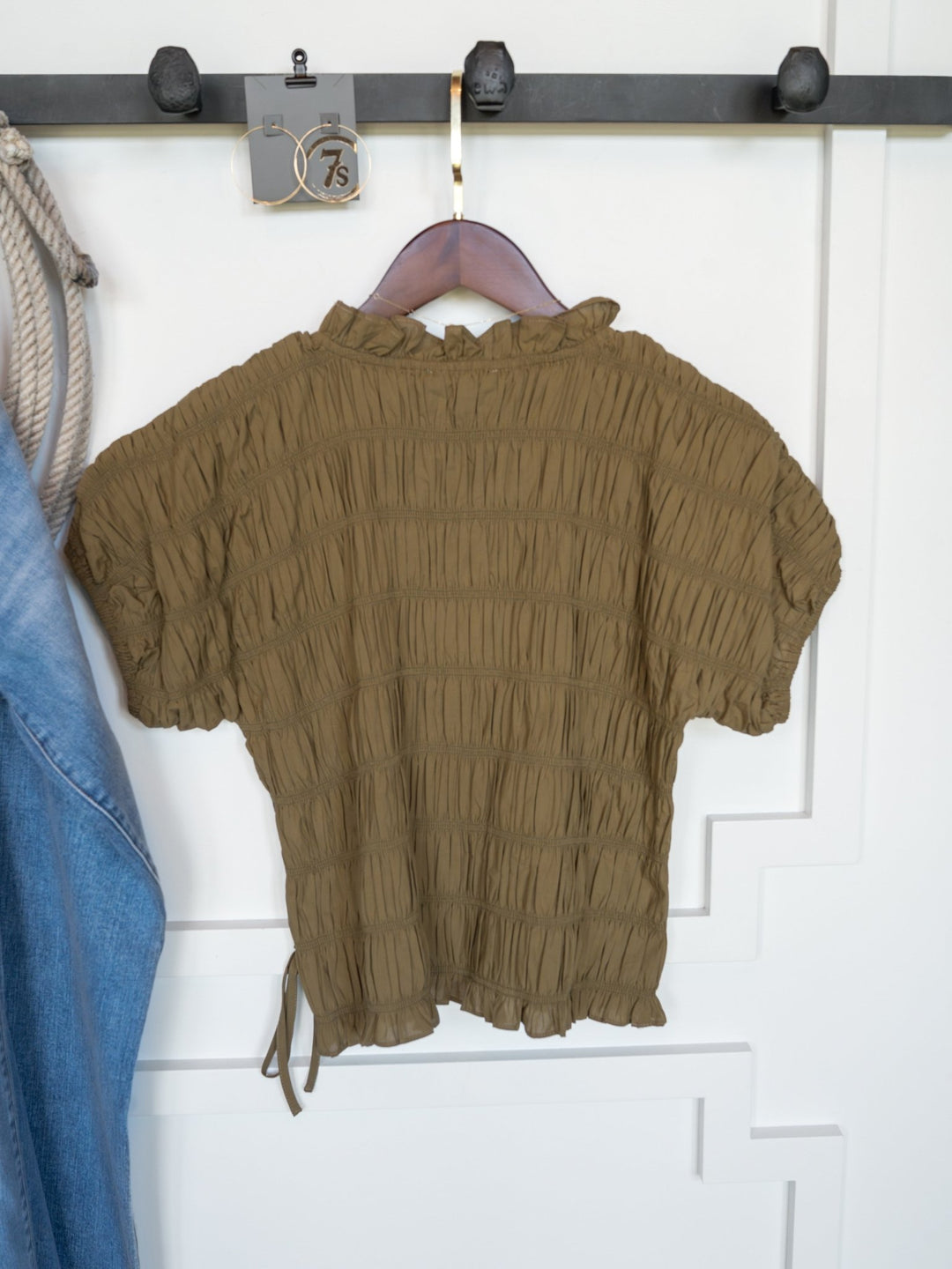 Talmo Olive Shirred Top
