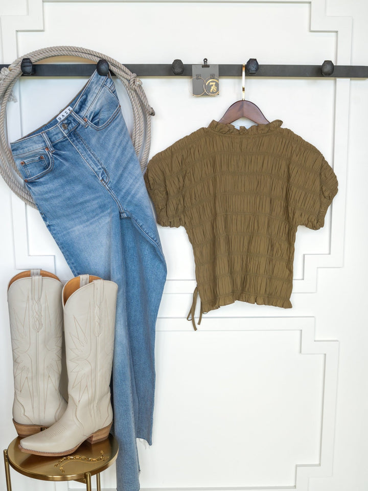 Talmo Olive Shirred Top