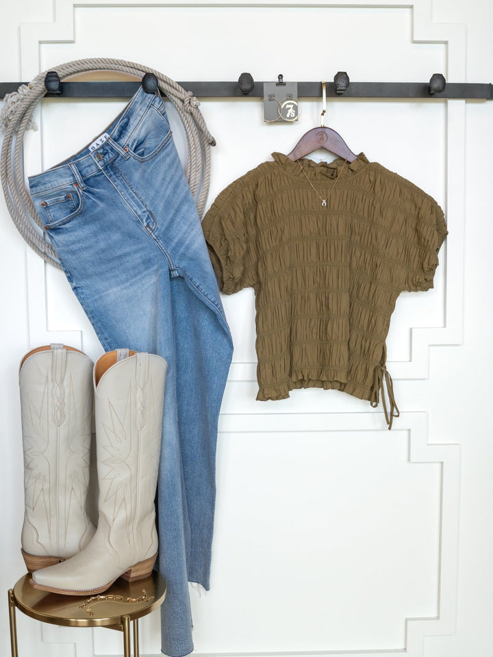 Talmo Olive Shirred Top