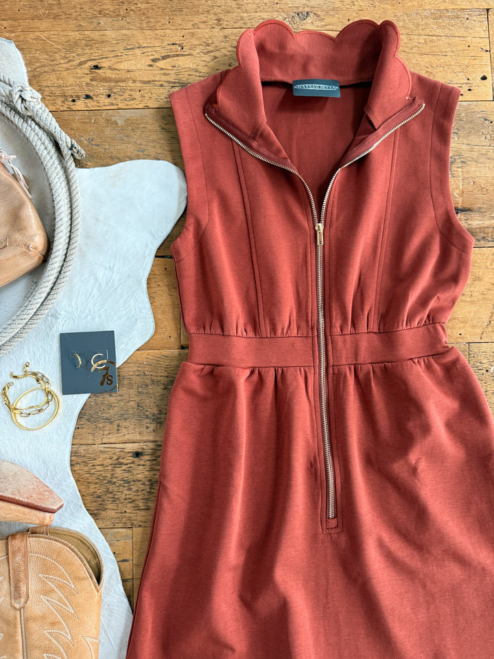 Taloga Brick Scalloped Dress
