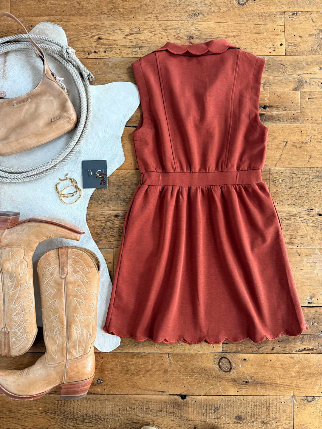 Taloga Brick Scalloped Dress
