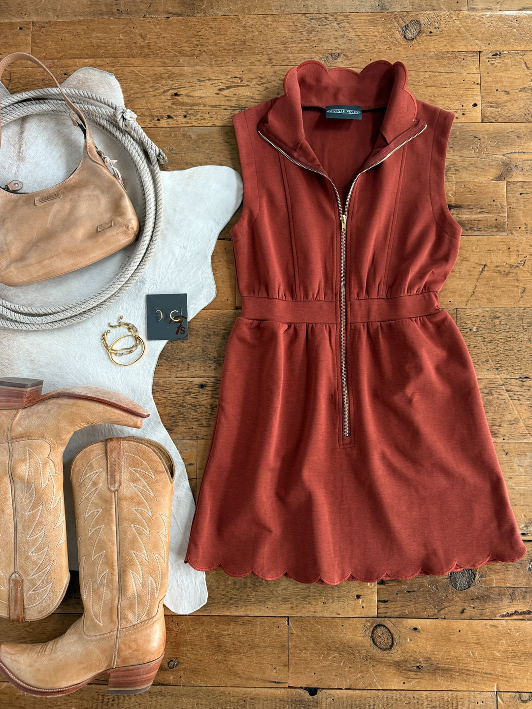 Taloga Brick Scalloped Dress