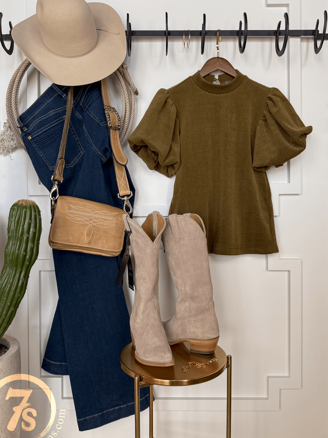 Arvada Olive Textured Puff Sleeve Top