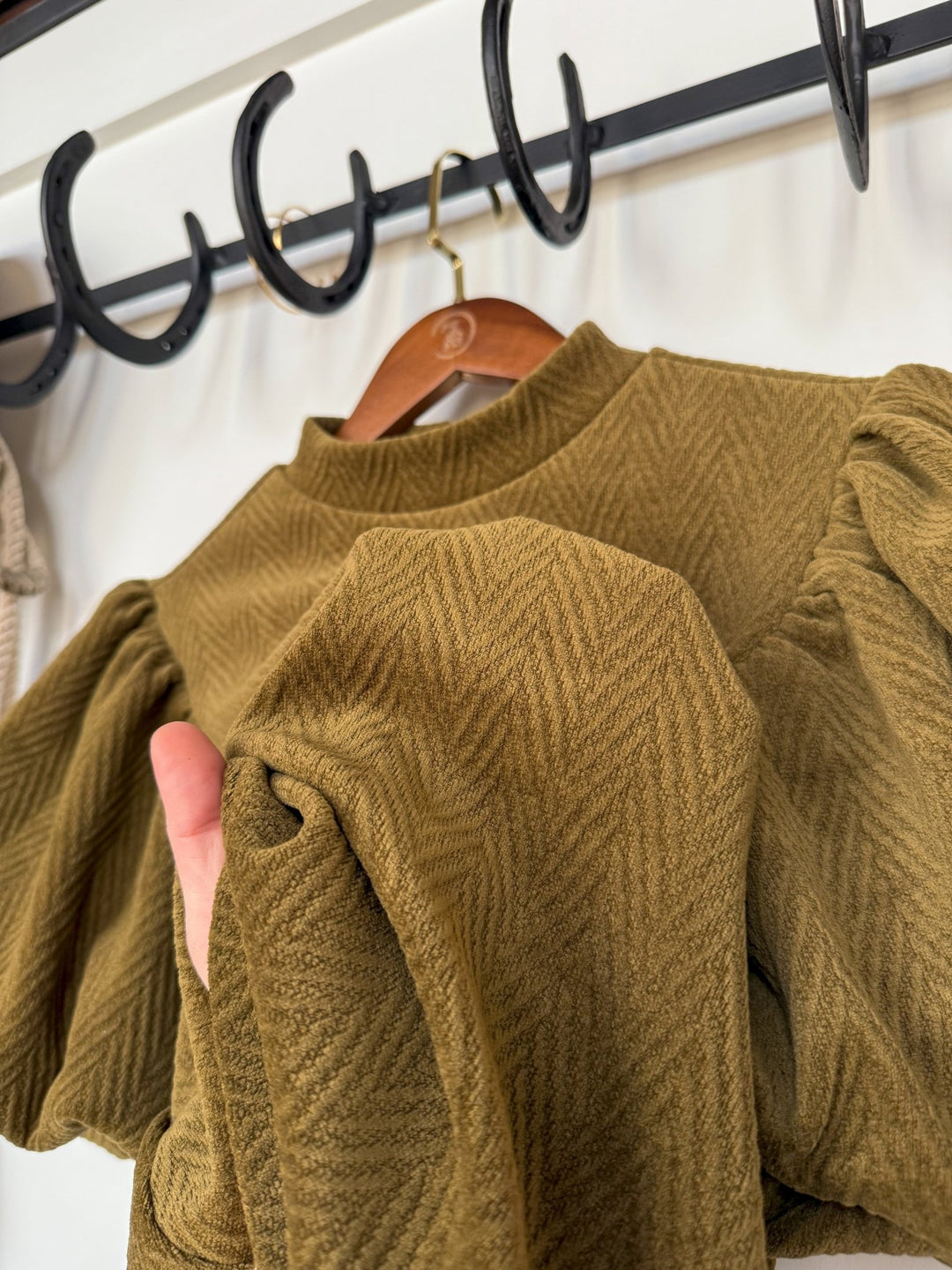 Arvada Olive Textured Puff Sleeve Top