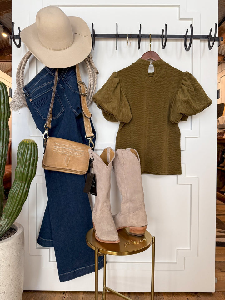 Arvada Olive Textured Puff Sleeve Top