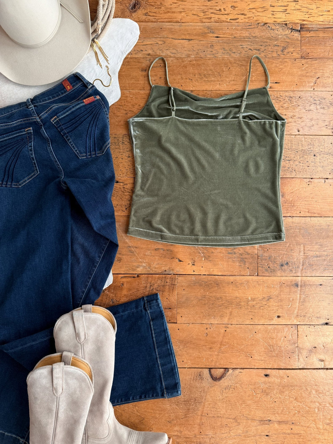 Caroga Sage Velvet Sleeveless Top