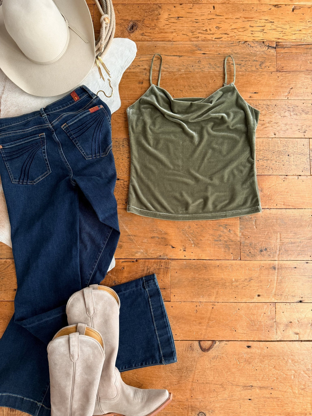 Caroga Sage Velvet Sleeveless Top