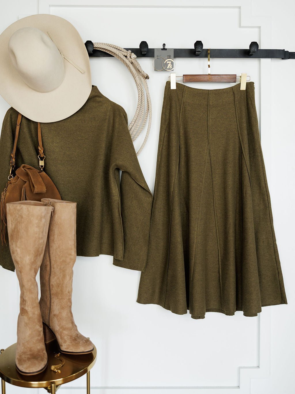 Crescent City Olive Fleece Skirt