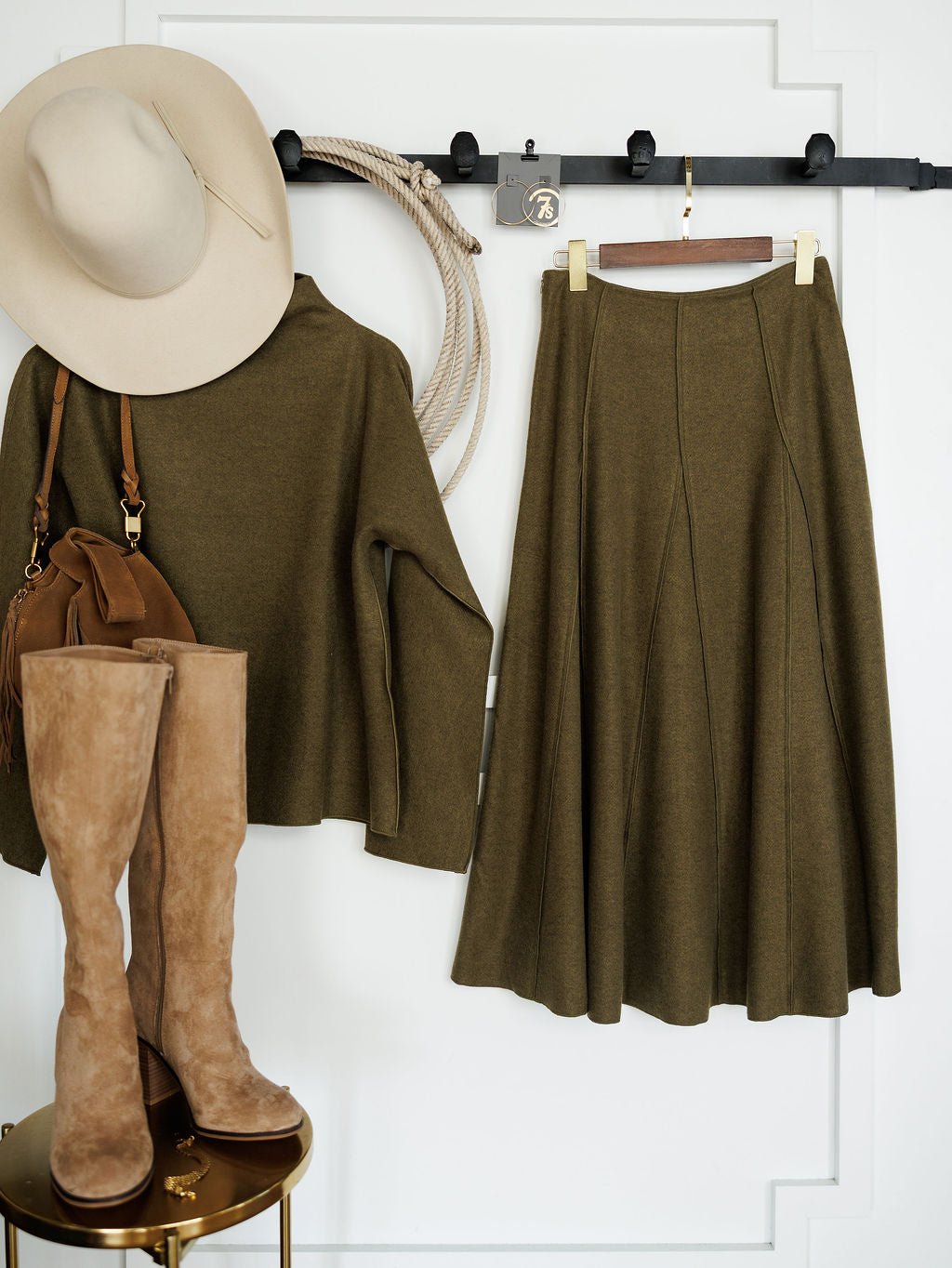 Crescent City Olive Fleece Skirt