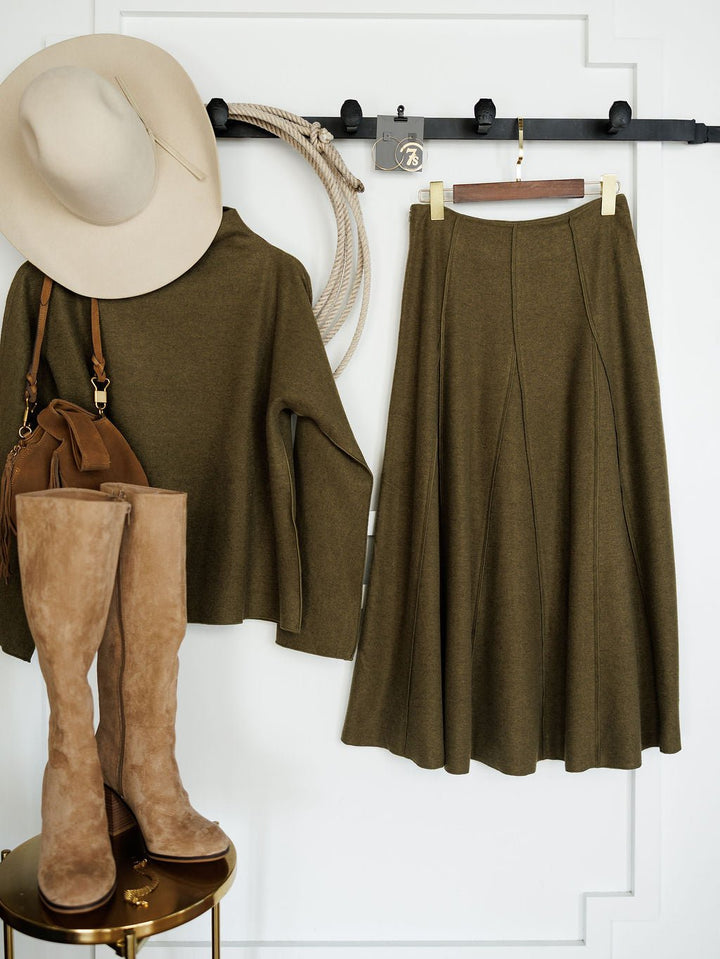 Crescent City Olive Fleece Skirt