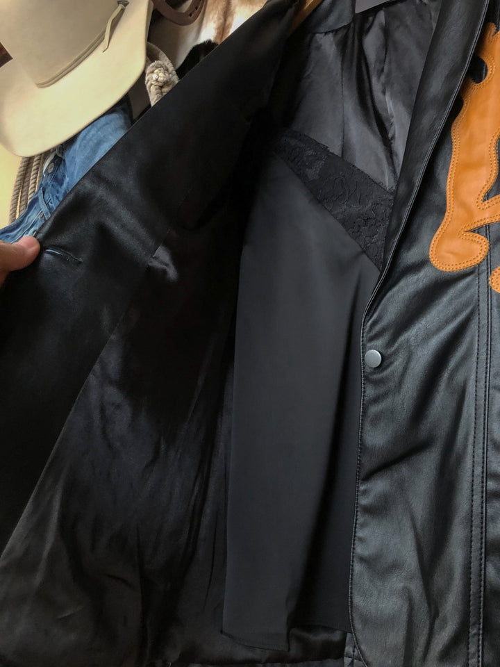 Dekalb Black Faux Leather Yoke Blazer