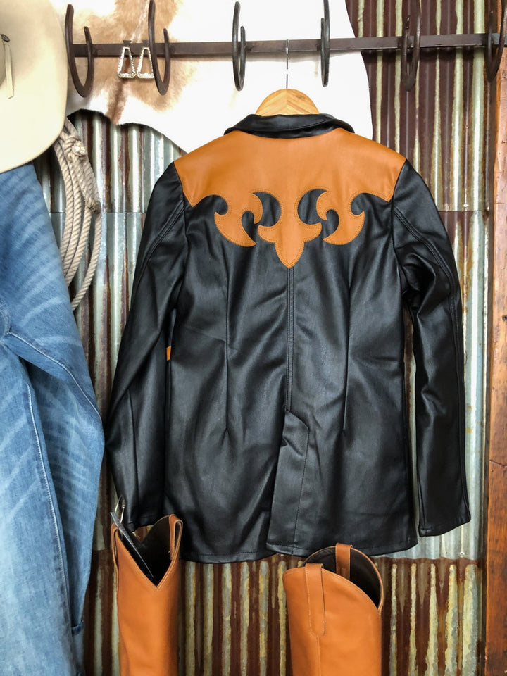 Dekalb Black Faux Leather Yoke Blazer
