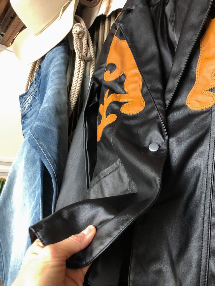 Dekalb Black Faux Leather Yoke Blazer