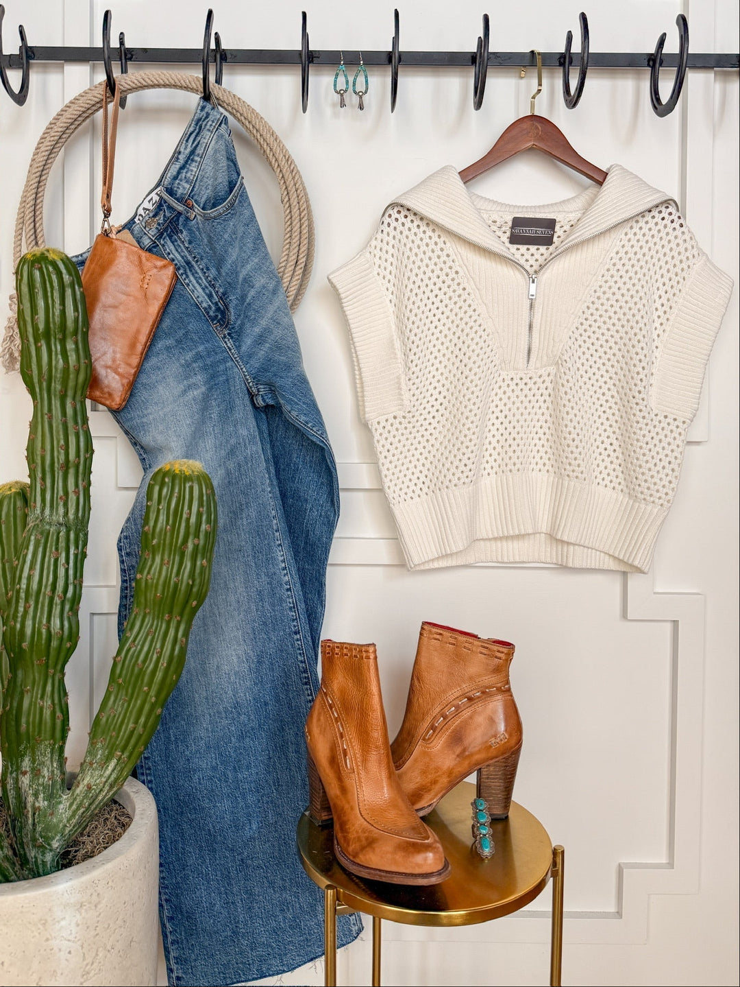 Hollenburg Cream Crochet Quarter Zip Top