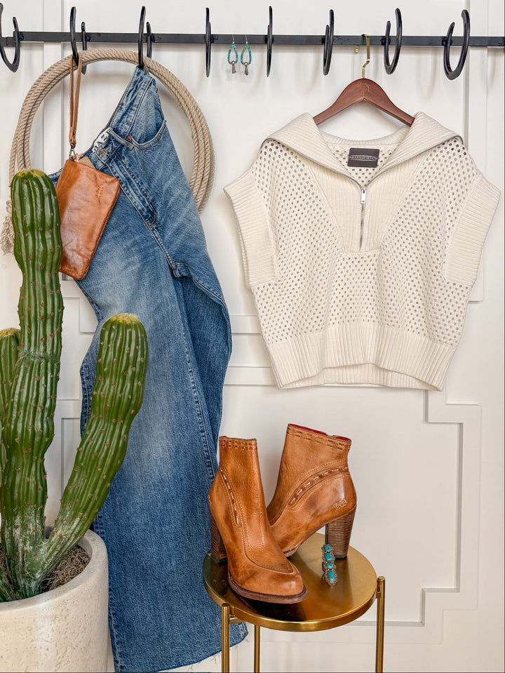 Hollenburg Cream Crochet Quarter Zip Top