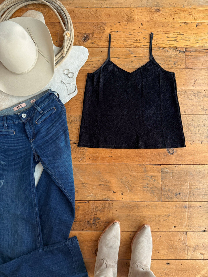 Hollis Black Velvet Sleeveless Top