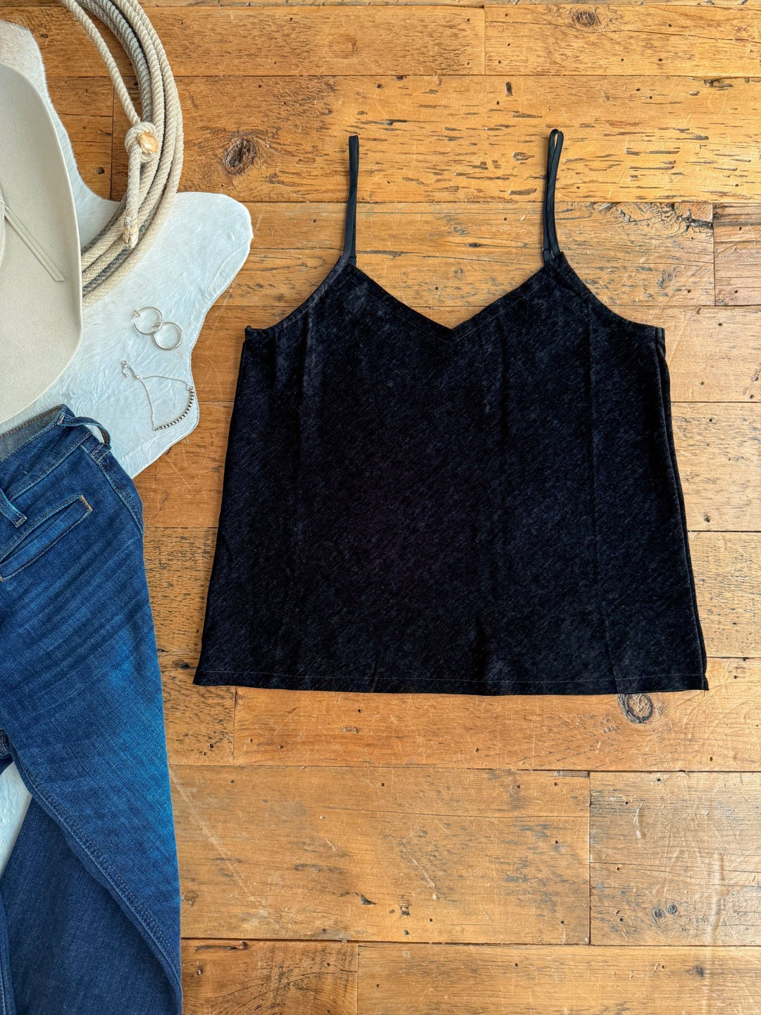 Hollis Black Velvet Sleeveless Top