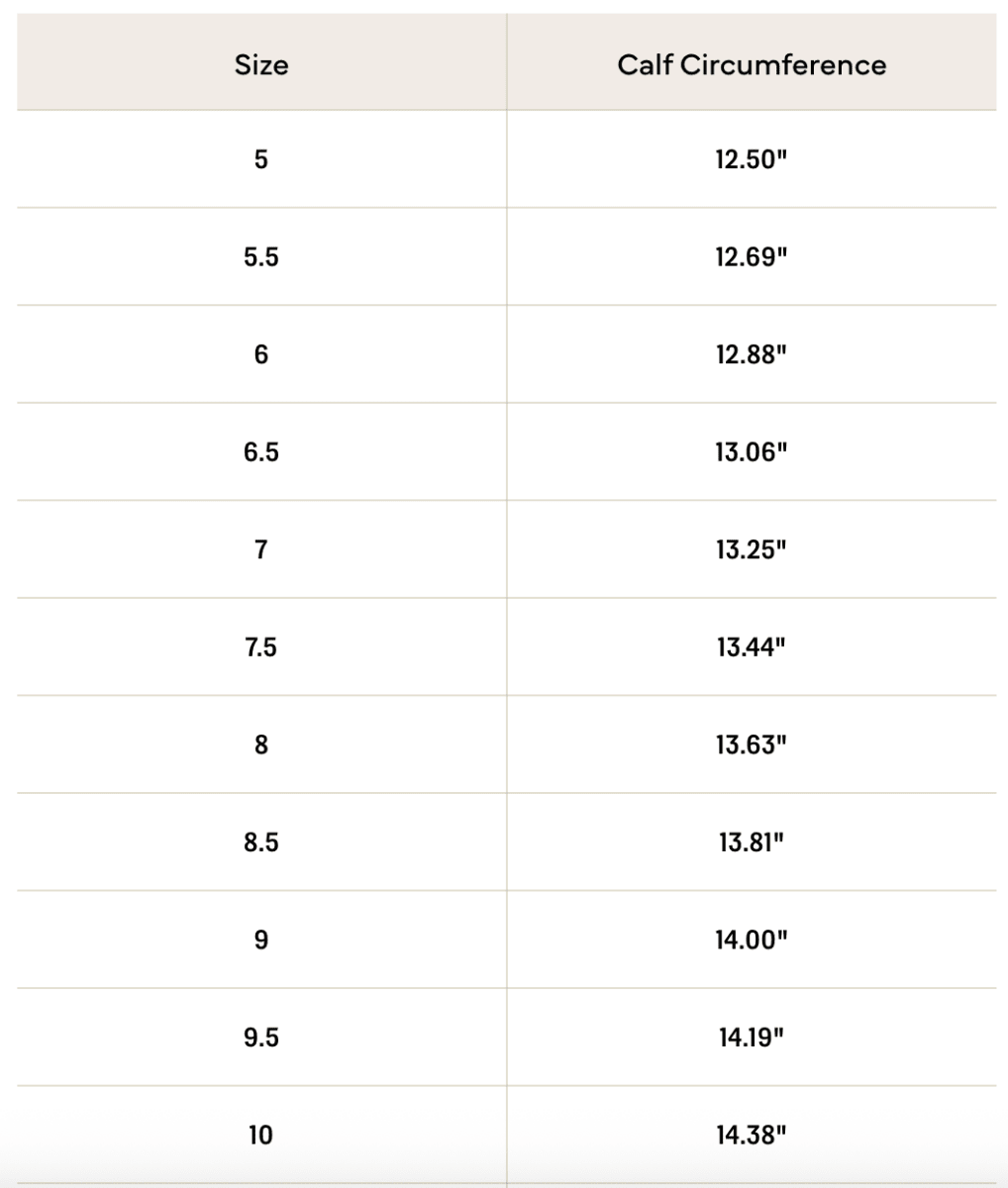 A table displays The Jolene Boot {Seafoam} by Savannah Sevens western life{&}style, with shoe sizes 5–10 (half sizes), and calf circumferences from 12.50 to 14.38 inches for retro toe and cowhide leather styles.