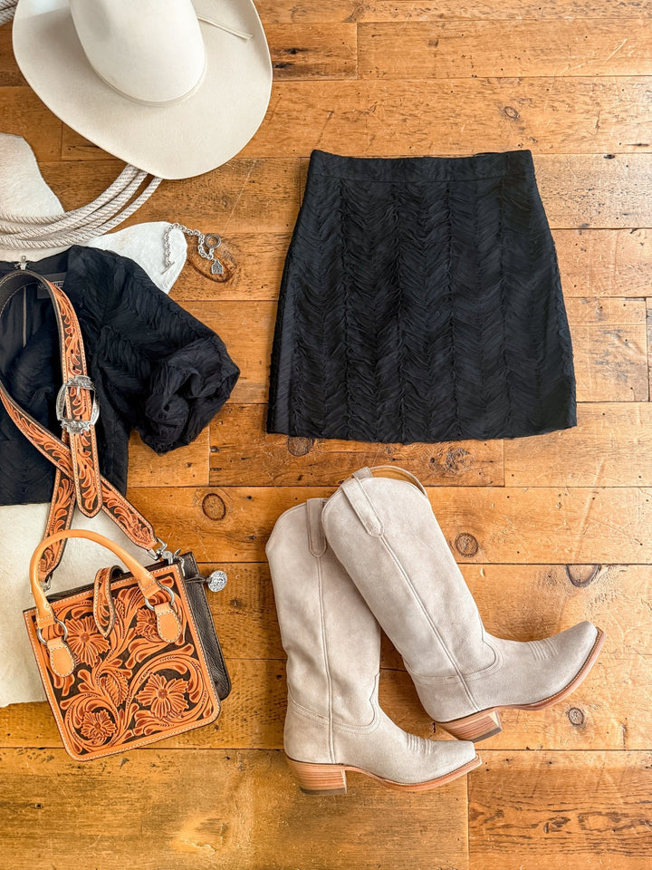 Murdo Black Textured Skirt