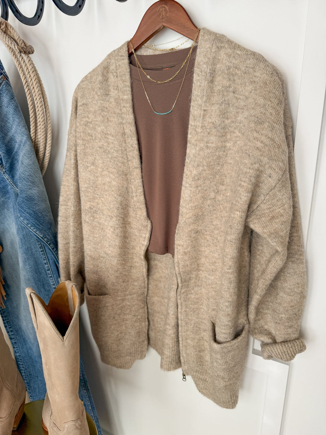Oak Point Oatmeal Zip Up Cardigan