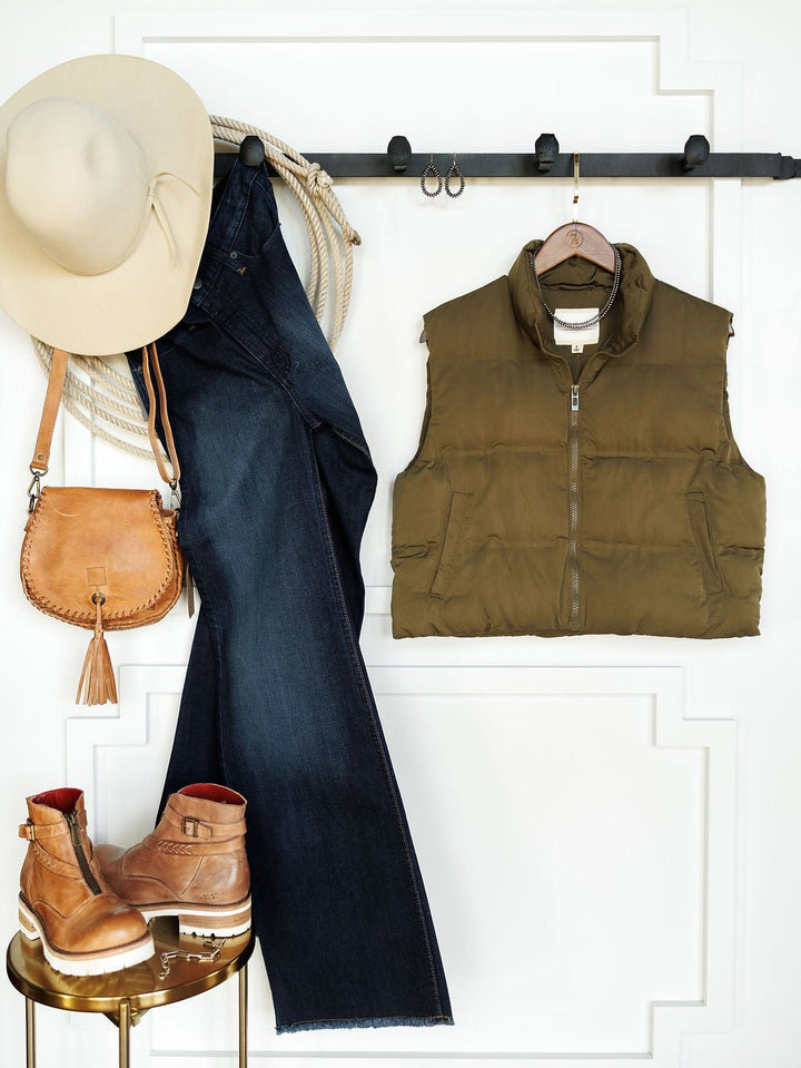 Ottawa Olive Cropped Puffer Vest