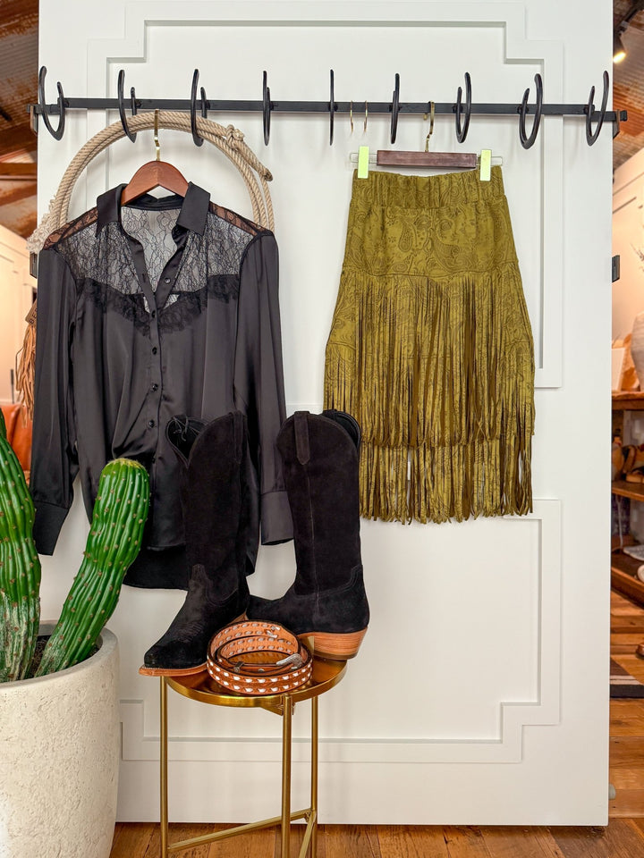 Riata Chartreuse Fringe Skirt