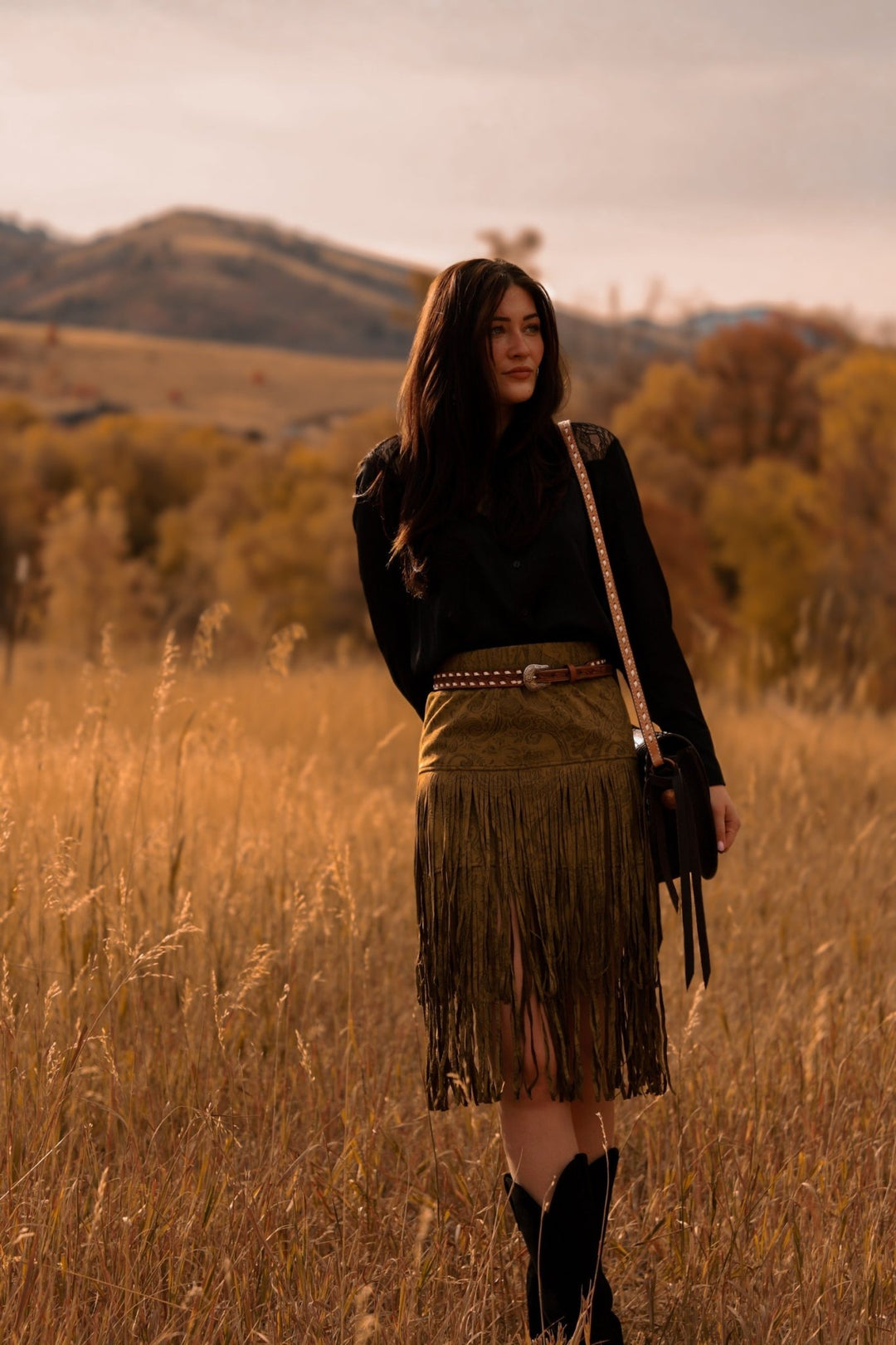 Riata Chartreuse Fringe Skirt