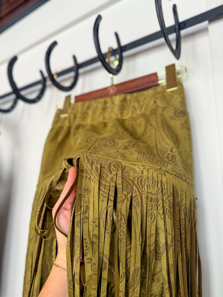 Riata Chartreuse Fringe Skirt