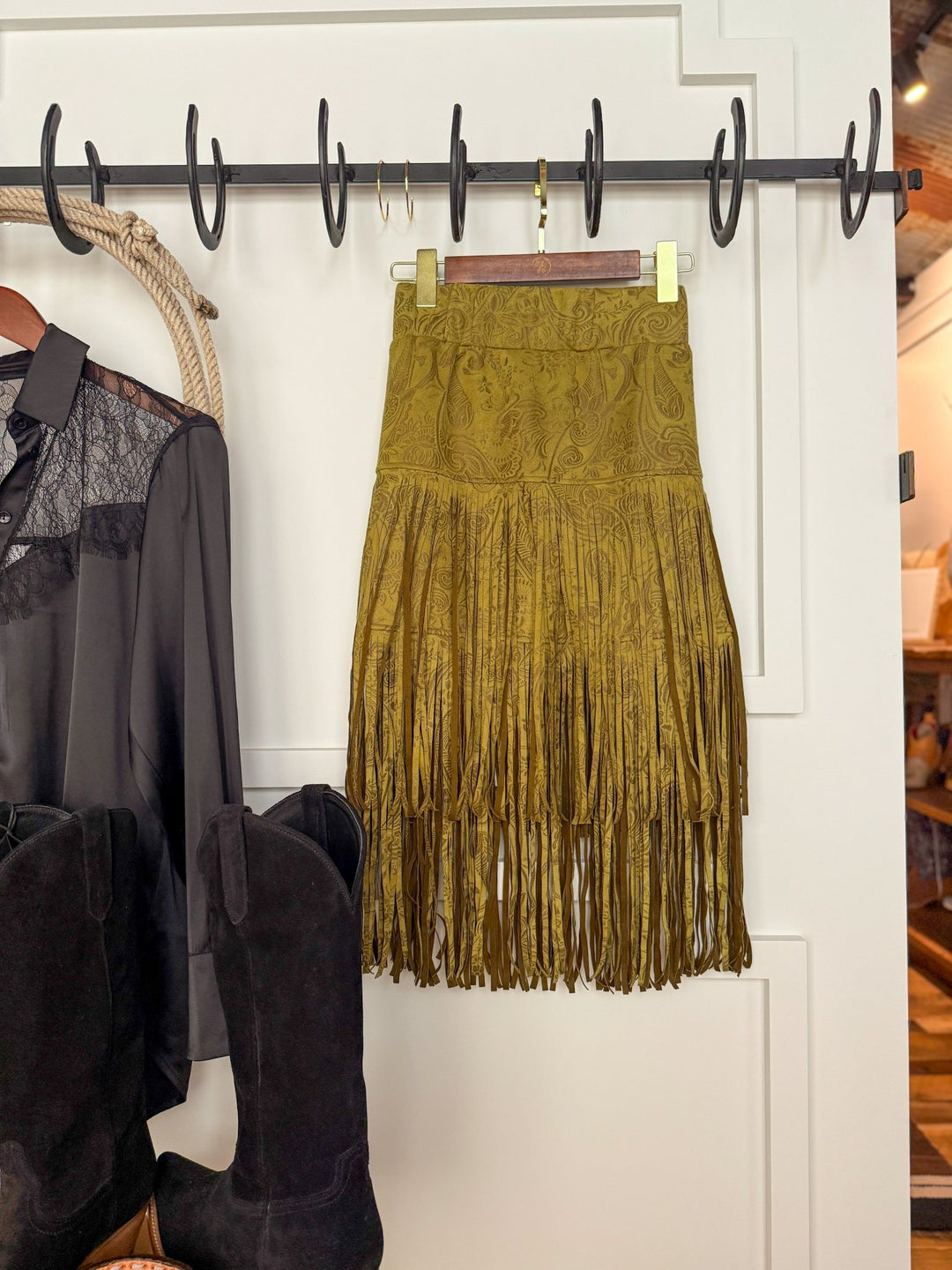 Riata Chartreuse Fringe Skirt
