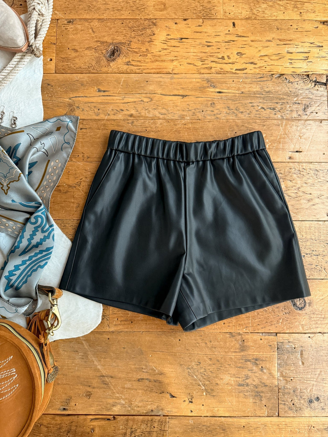 Rome Black Faux Leather Shorts