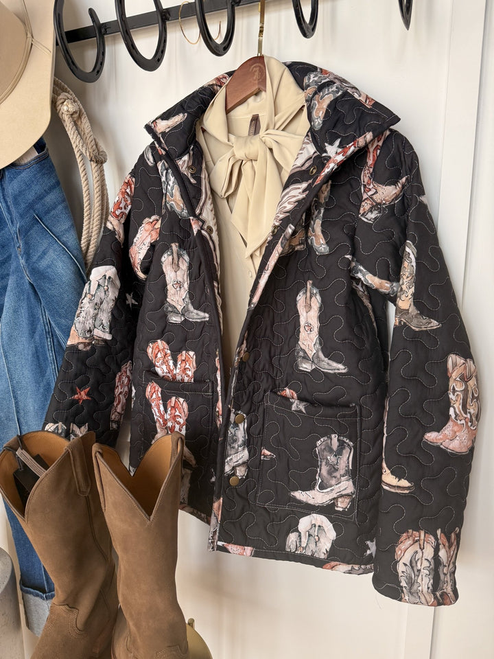 Fort Worth Black Boot Quilted Jacket