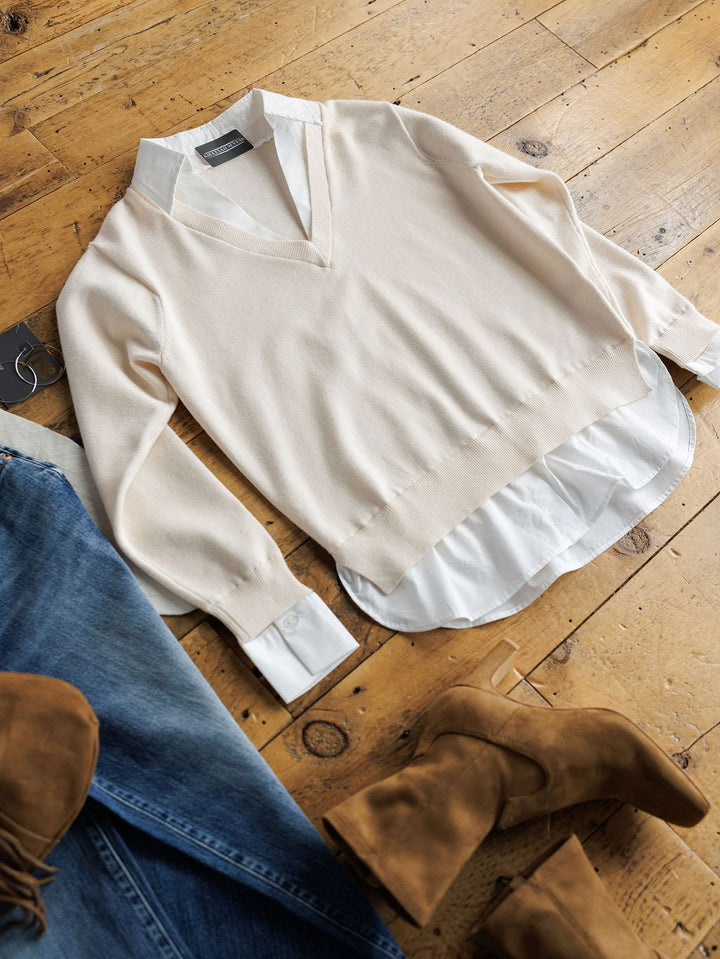 Tolar Cream Layered Sweater Top