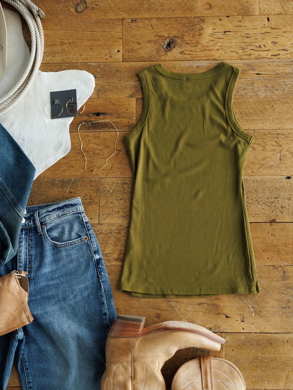 Utica Olive Ribbed Basic Tank